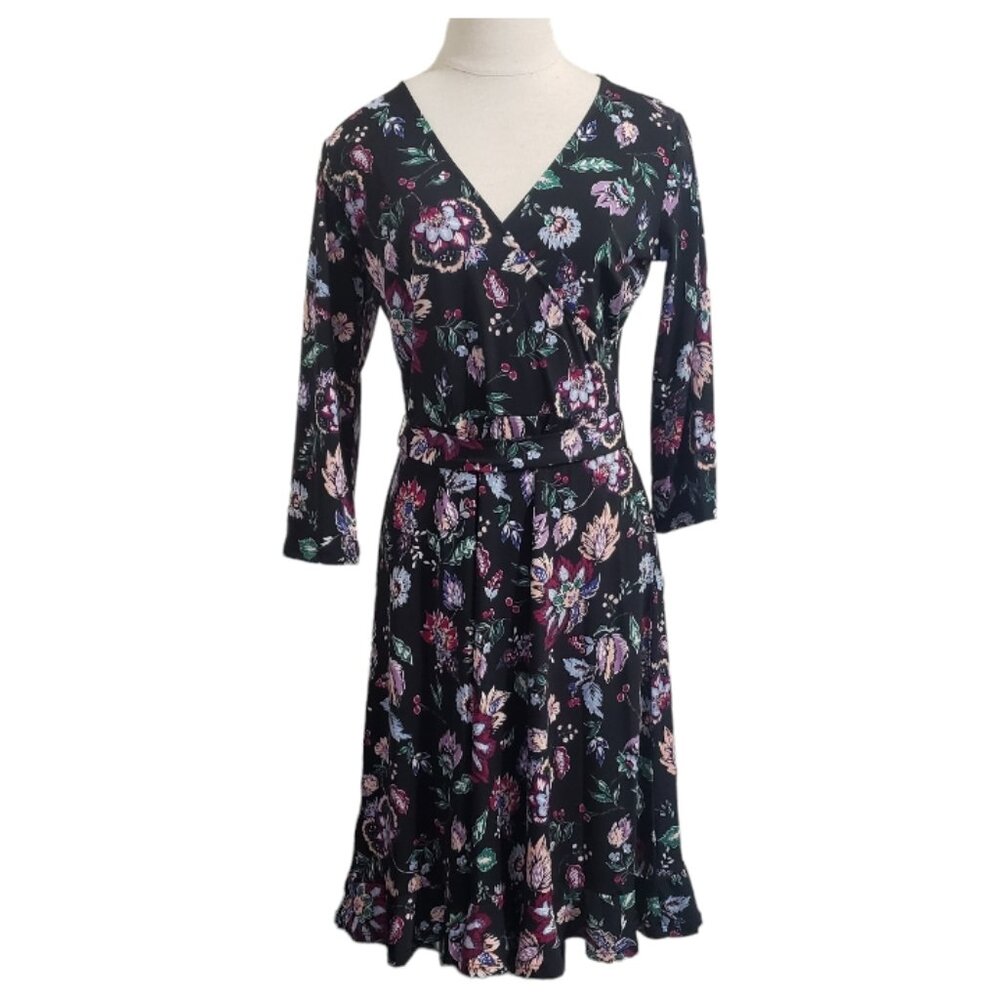 CT1657 Leota Black Floral Swing Dress L